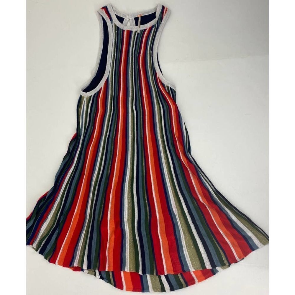 Boho Free People Striped Stretch Sheath Dress Tank 70s Retro - Sz Small